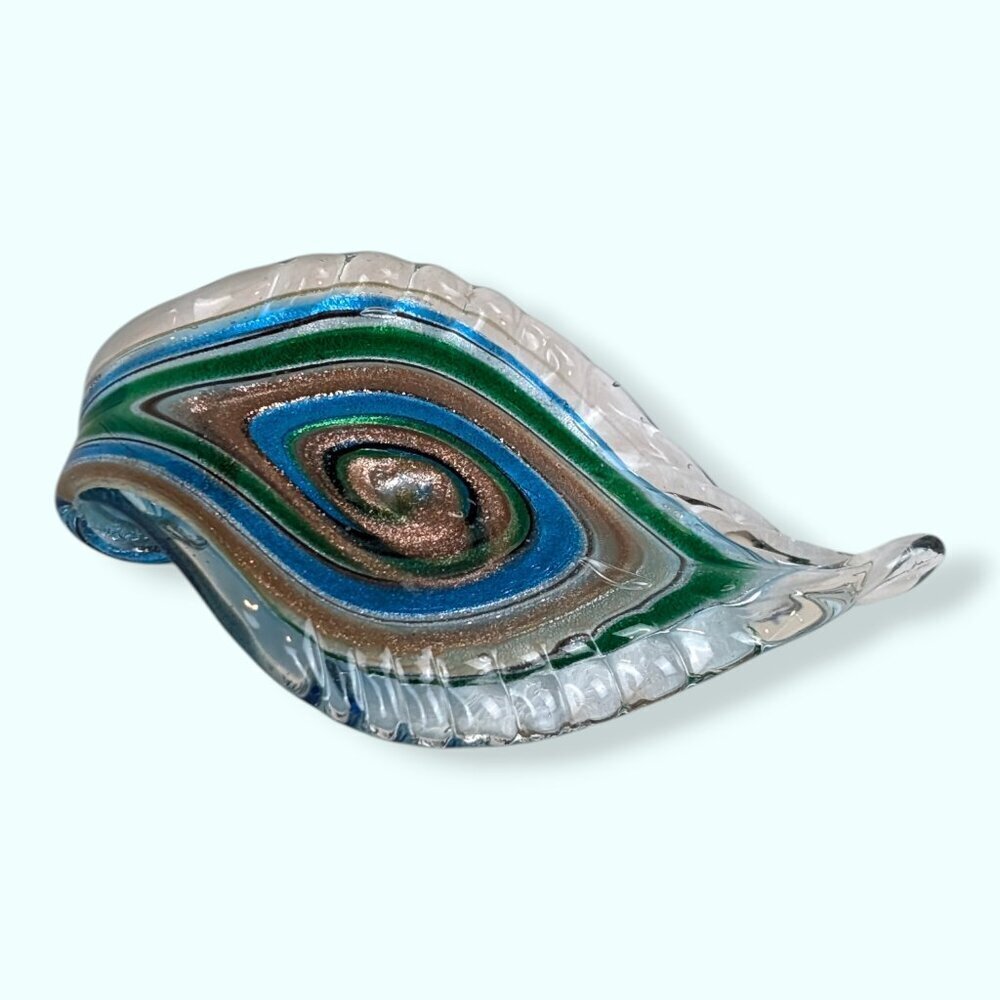 V. Murano-Style Metallic Glass Leaf Pendant